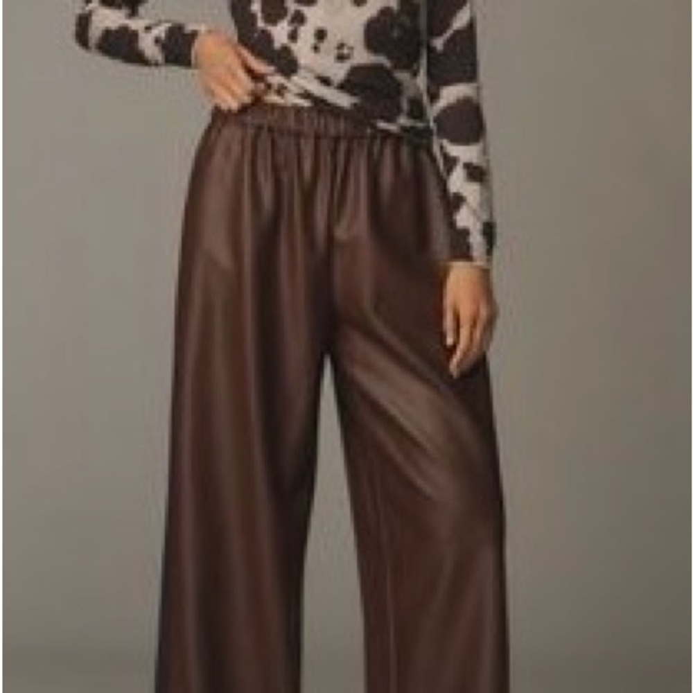 Maeve Faux leather wide leg track pant